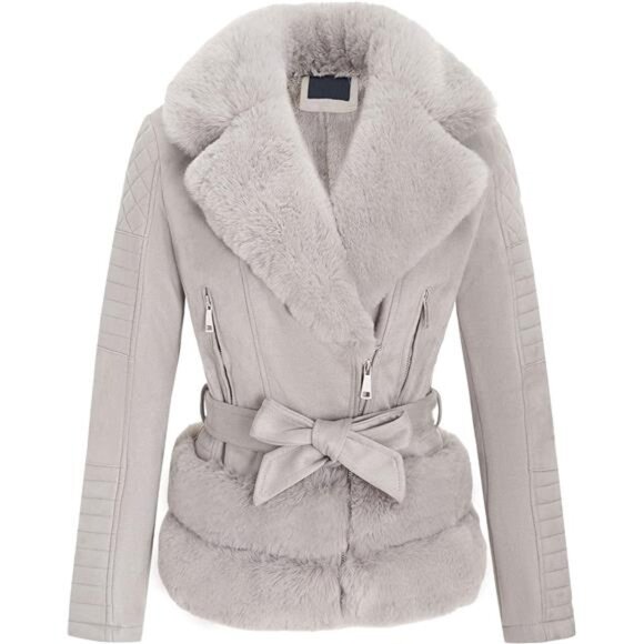 Jackets & Blazers - Women's Faux Suede Leather Moto Jacket – Sherpa-Lined Biker Coat